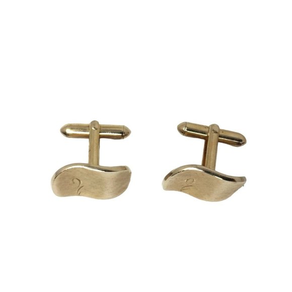 Wave Style Cufflinks - Gold Tone with pattern on face - Men's Jewelry - Picture 3 of 5